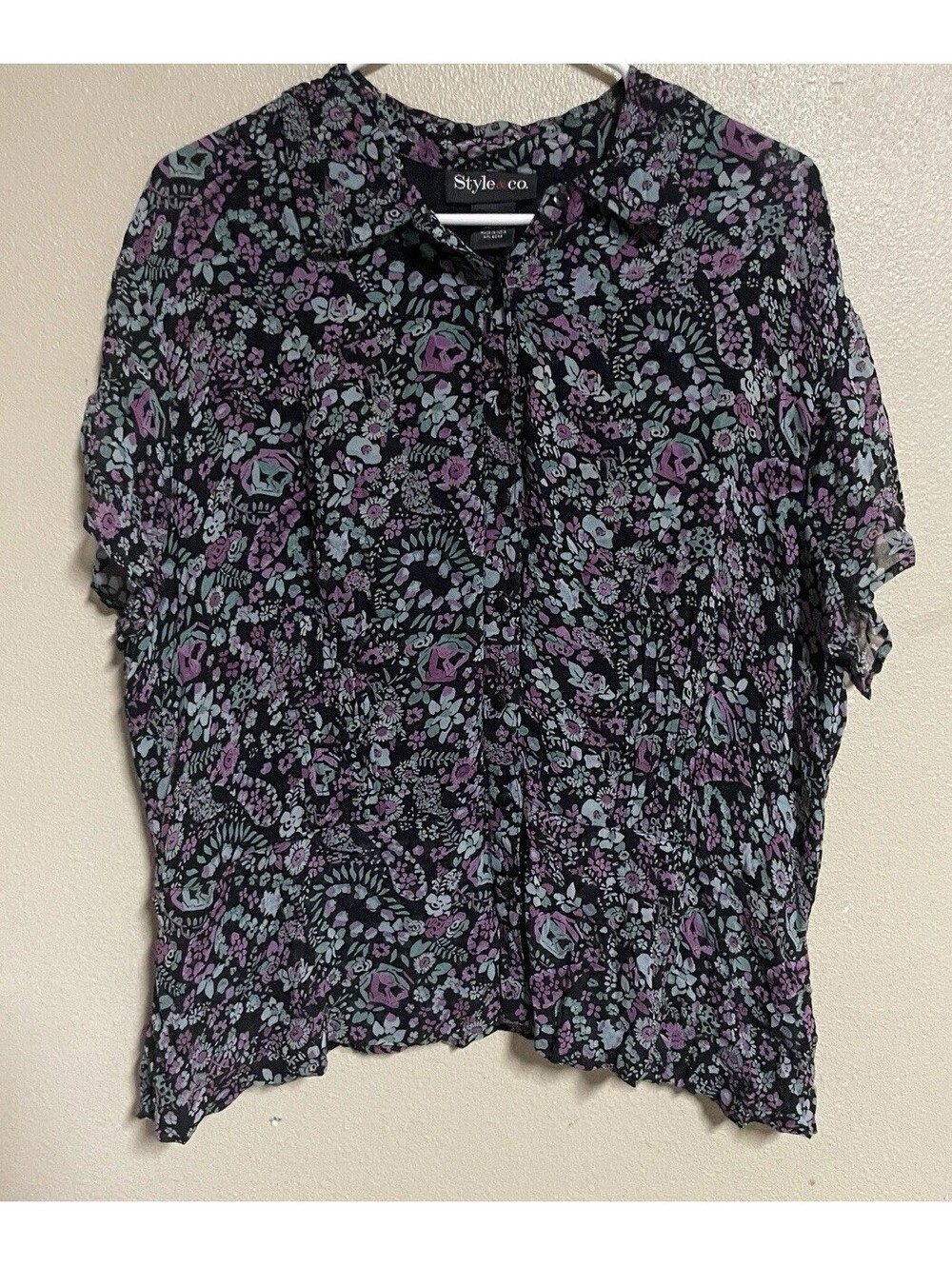 Plus Size Button Blouse Short Sleeve Style Company Blue Black Green Purple 18